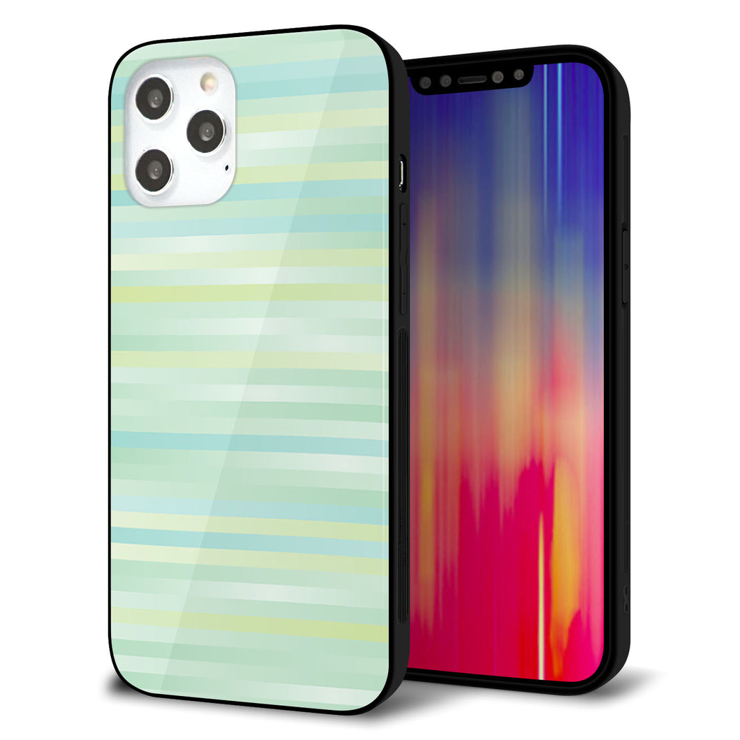 iPhone12 Pro Max 強化ガラス＆TPUスマホケース ガラプリ【IB908 グラデーションボーダー_グリーン】