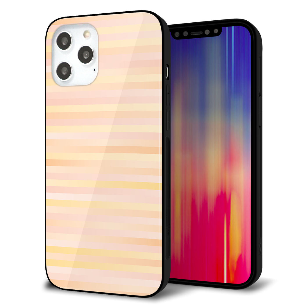 iPhone12 Pro Max 強化ガラス＆TPUスマホケース ガラプリ【IB909 グラデーションボーダー_オレンジ】