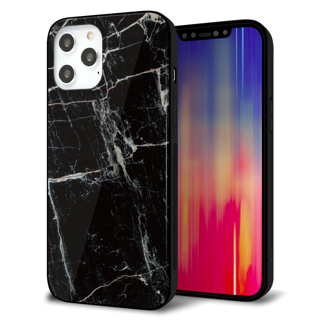 iPhone12 Pro Max 強化ガラス＆TPUスマホケース ガラプリ【KM867 大理石BK】