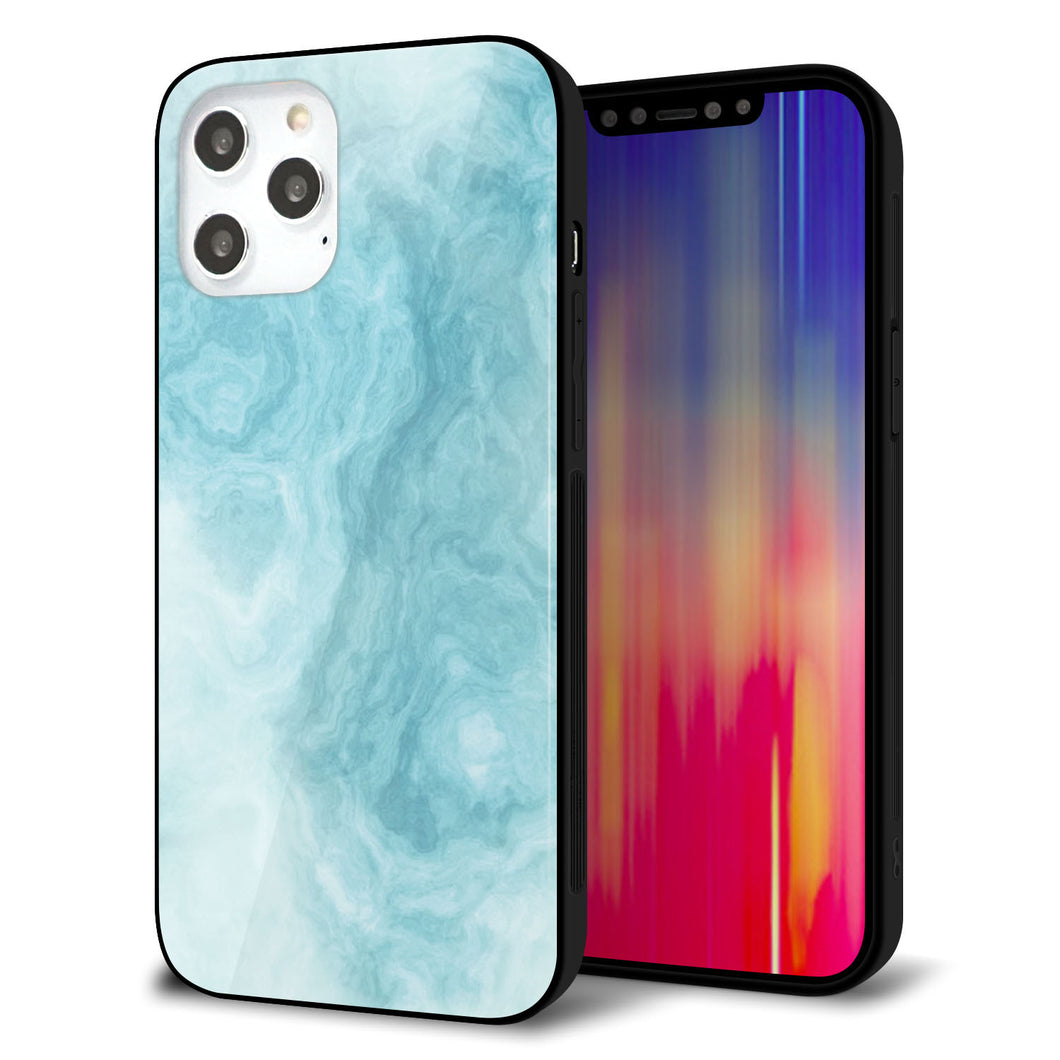 iPhone12 Pro Max 強化ガラス＆TPUスマホケース ガラプリ【KM868 大理石BL】