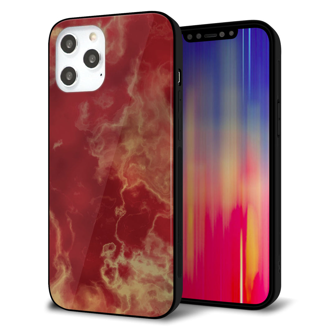 iPhone12 Pro Max 強化ガラス＆TPUスマホケース ガラプリ【KM870 大理石RD】