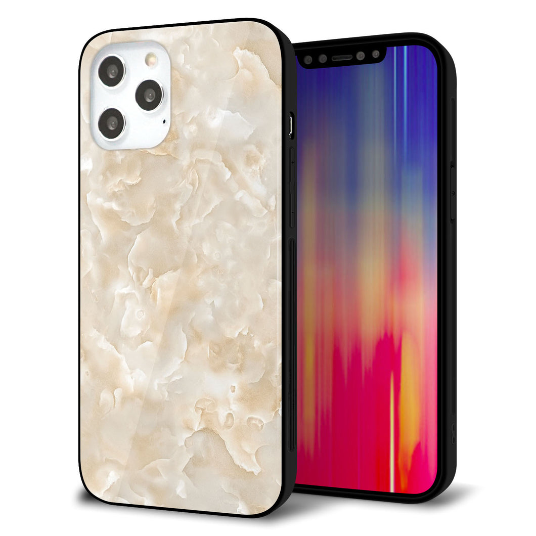 iPhone12 Pro Max 強化ガラス＆TPUスマホケース ガラプリ【KM872 大理石パール】