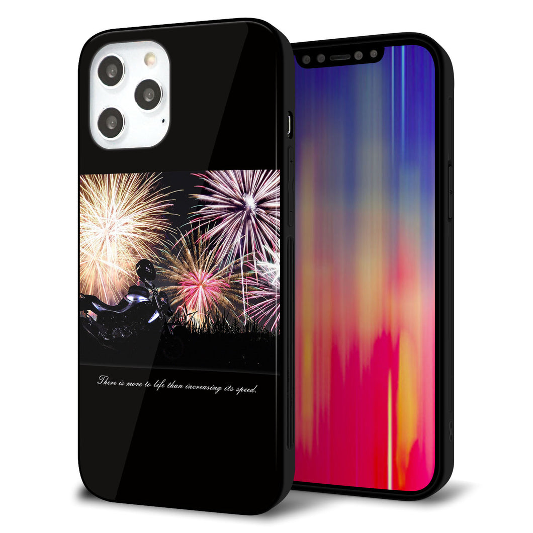 iPhone12 Pro Max 強化ガラス＆TPUスマホケース ガラプリ【KM878 バイクと花火】