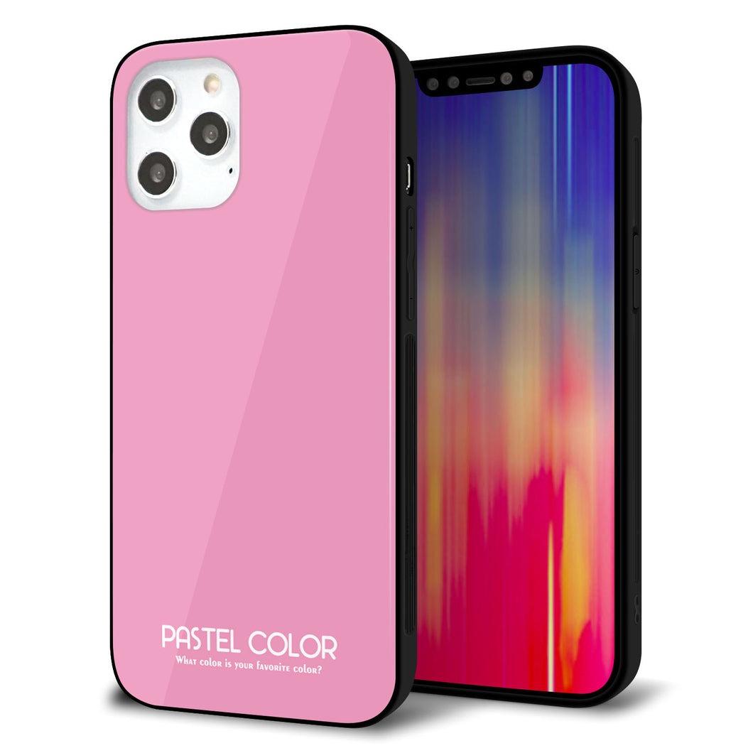 iPhone12 Pro Max 強化ガラス＆TPUスマホケース ガラプリ【KM899 パステルカラー(パステルピンク)】