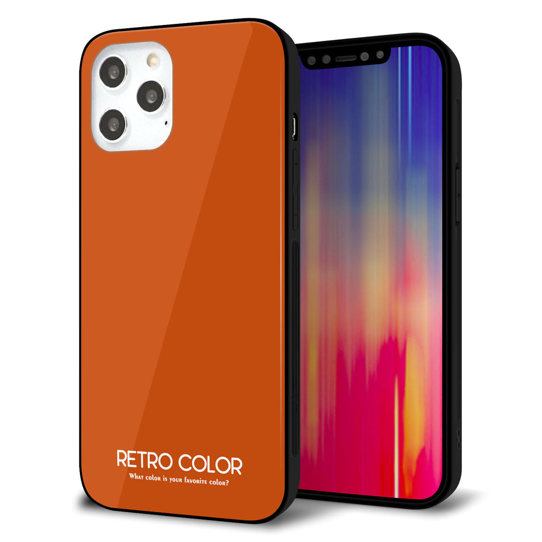 iPhone12 Pro Max 強化ガラス＆TPUスマホケース ガラプリ【KM917 レトロカラー(ダークオレンジ)】