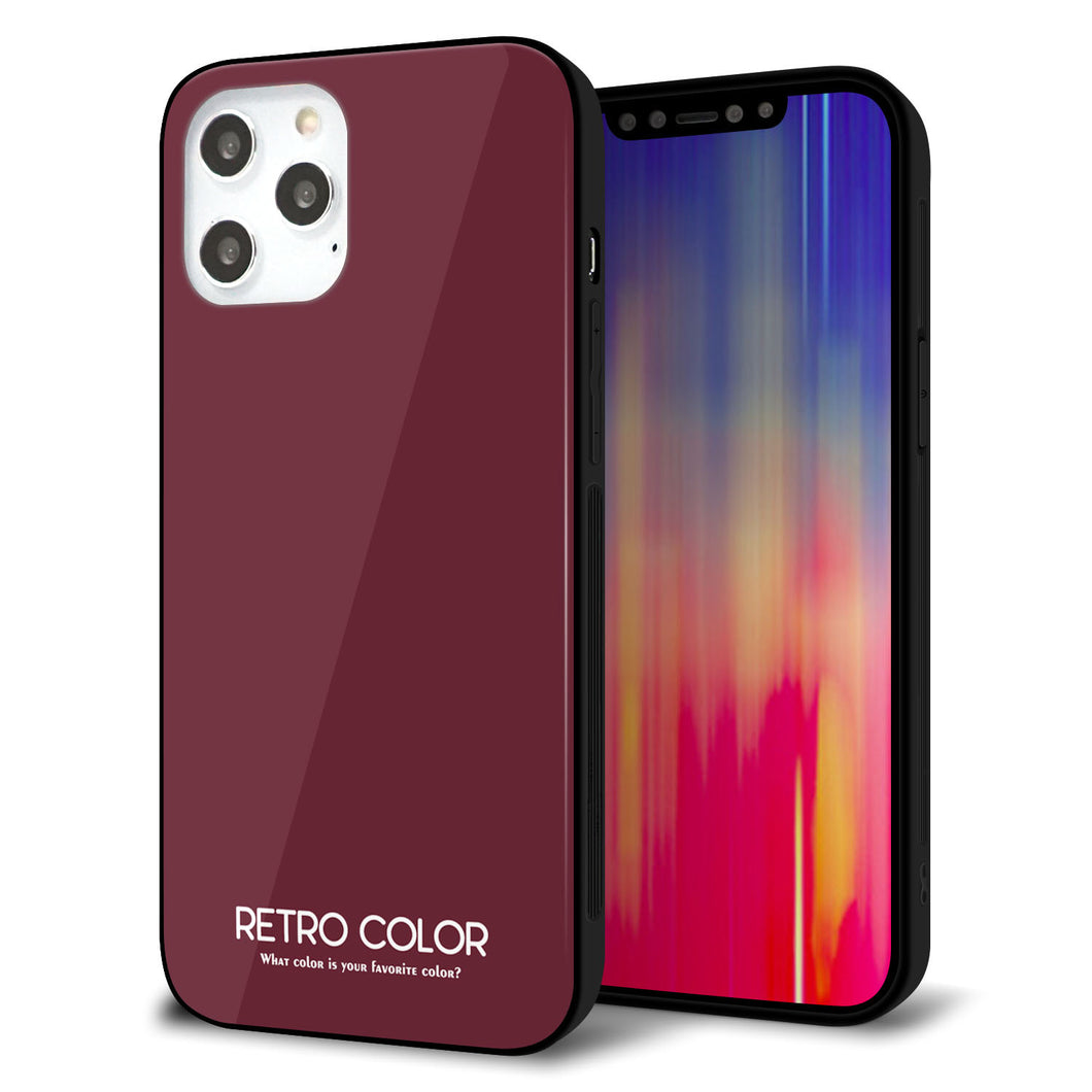 iPhone12 Pro Max 強化ガラス＆TPUスマホケース ガラプリ【KM919 レトロカラー(バーガンディー)】