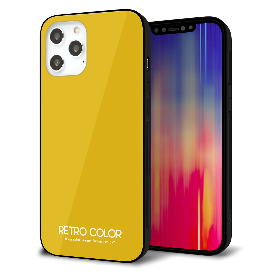 iPhone12 Pro Max 強化ガラス＆TPUスマホケース ガラプリ【KM920 レトロカラー(マスタード)】