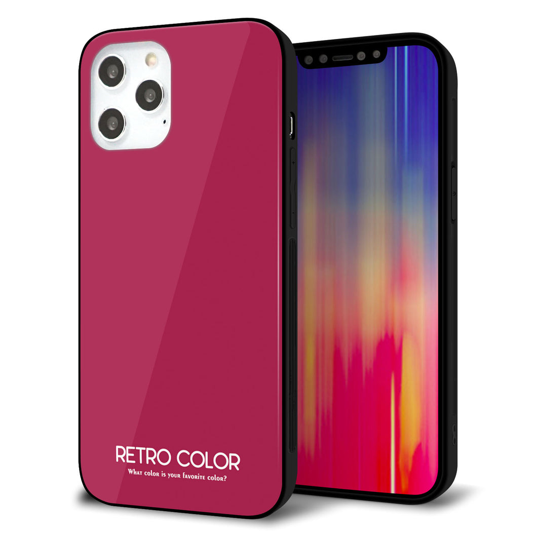 iPhone12 Pro Max 強化ガラス＆TPUスマホケース ガラプリ【KM921 レトロカラー(ダークピンク)】
