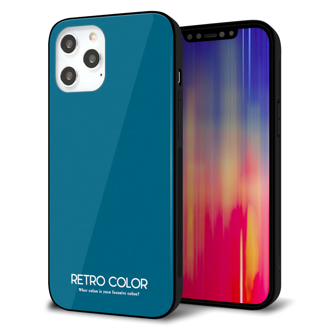 iPhone12 Pro Max 強化ガラス＆TPUスマホケース ガラプリ【KM922 レトロカラー(ダークブルー)】