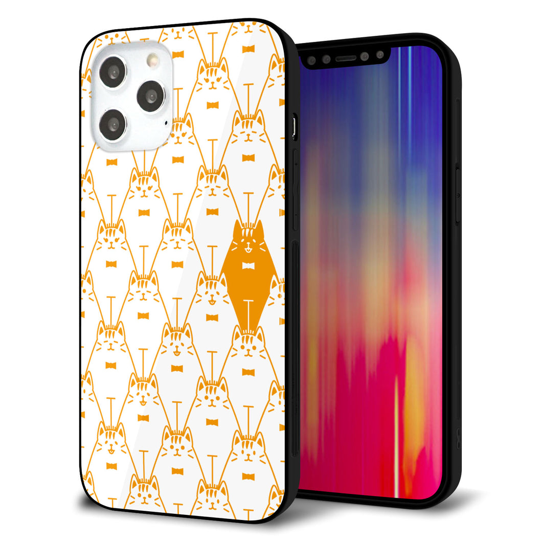 iPhone12 Pro Max 強化ガラス＆TPUスマホケース ガラプリ【MA915 パターン ネコ】