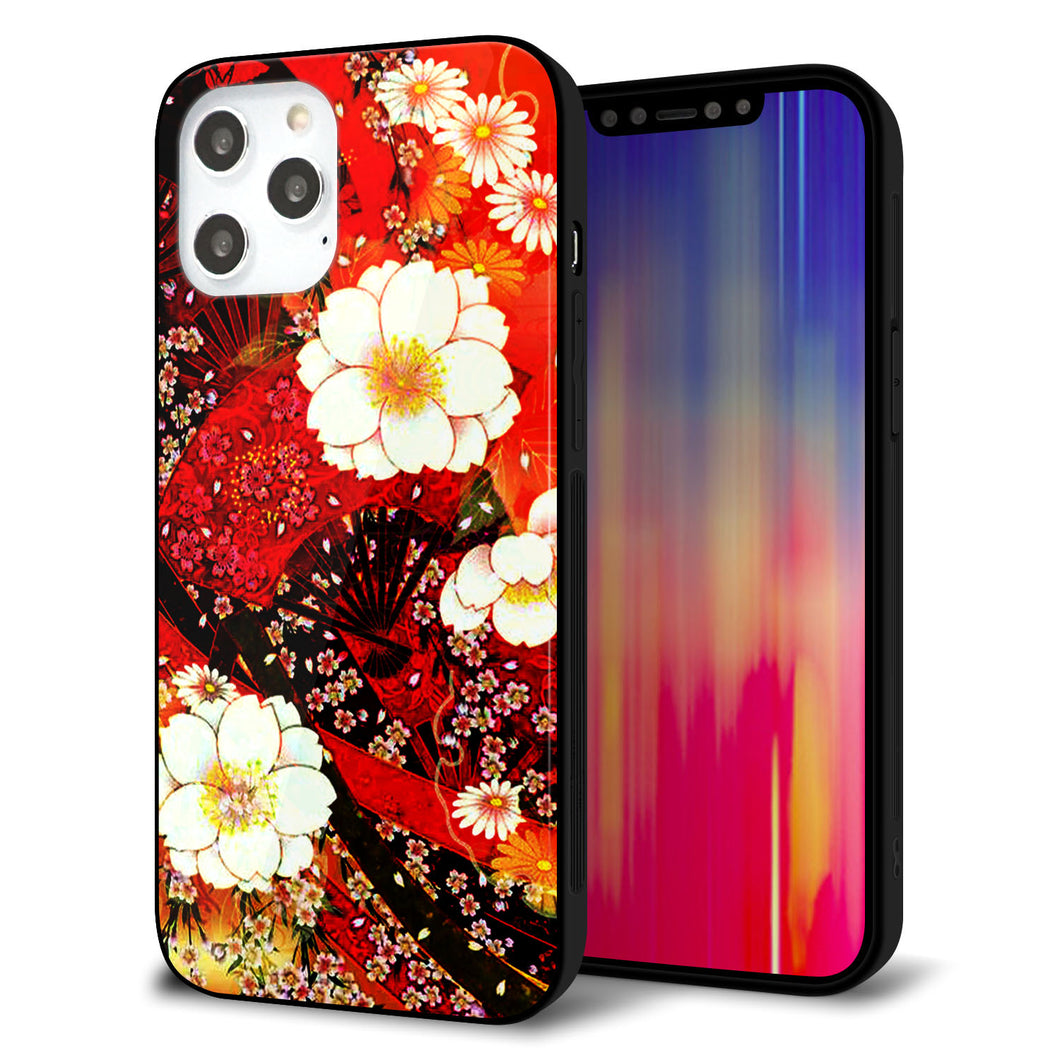 iPhone12 Pro Max 強化ガラス＆TPUスマホケース ガラプリ【MA960 和柄 花 B】
