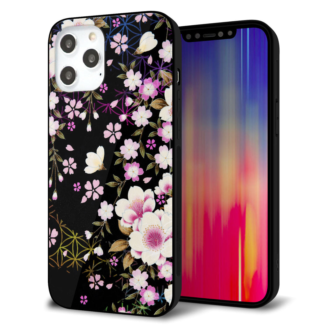 iPhone12 Pro Max 強化ガラス＆TPUスマホケース ガラプリ【MA961 和柄 花 C】