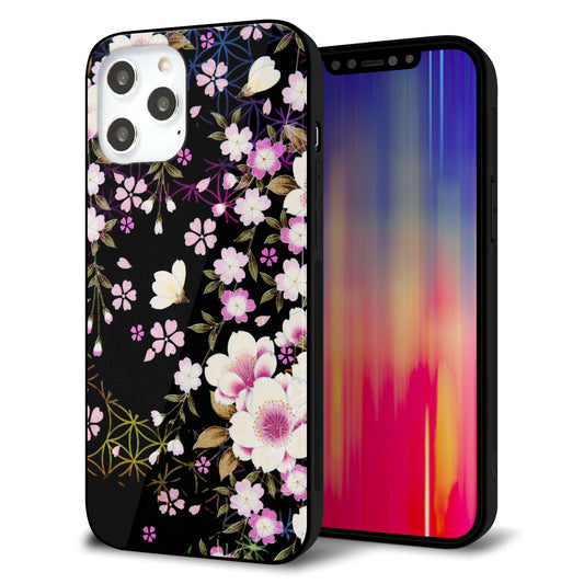 iPhone12 Pro Max 強化ガラス＆TPUスマホケース ガラプリ【MA961 和柄 花 C】