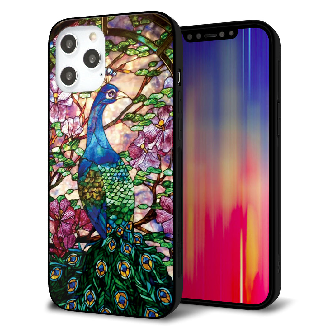 iPhone12 Pro Max 強化ガラス＆TPUスマホケース ガラプリ【MA996 ステンドグラス クジャク】