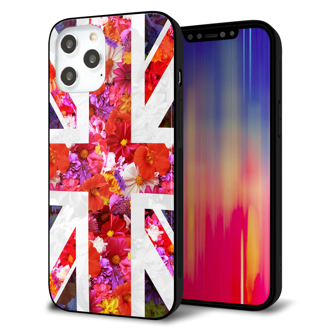 iPhone12 Pro Max 強化ガラス＆TPUスマホケース ガラプリ【SC801 ユニオンジャック リアルフラワー】