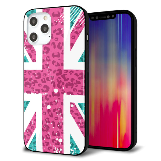 iPhone12 Pro Max 強化ガラス＆TPUスマホケース ガラプリ【SC807 ユニオンジャック ピンクヒョウ柄】
