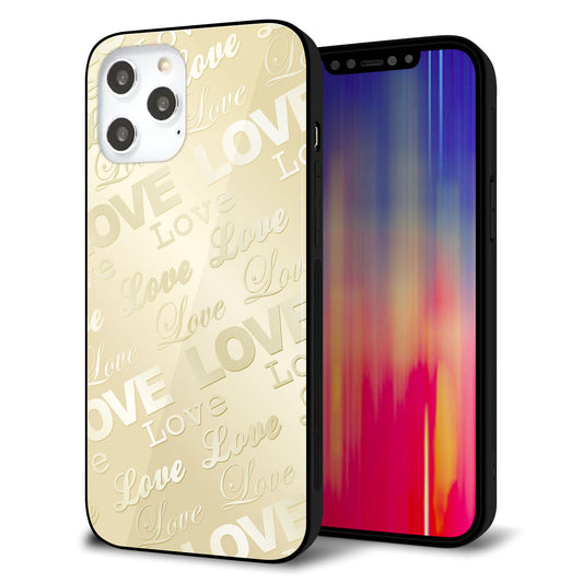 iPhone12 Pro Max 強化ガラス＆TPUスマホケース ガラプリ【SC840 エンボス風LOVEリンク（ヌーディーベージュ）】
