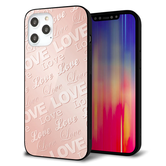 iPhone12 Pro Max 強化ガラス＆TPUスマホケース ガラプリ【SC841 エンボス風LOVEリンク（ローズピンク）】