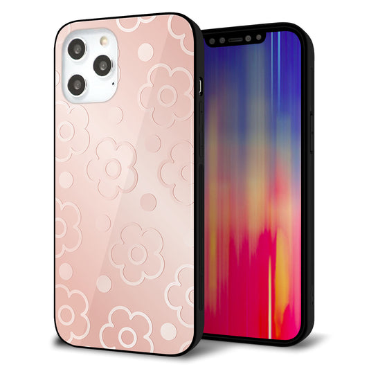 iPhone12 Pro Max 強化ガラス＆TPUスマホケース ガラプリ【SC843 エンボス風デイジーシンプル（ローズピンク）】