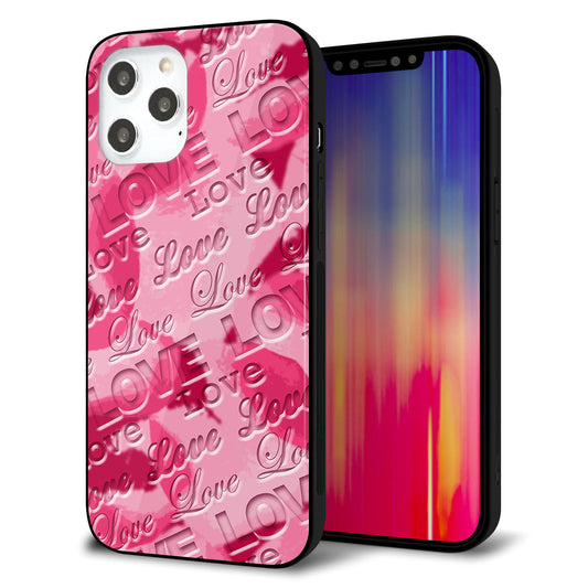 iPhone12 Pro Max 強化ガラス＆TPUスマホケース ガラプリ【SC845 フラワーヴェルニLOVE濃いピンク（ローズアンディアン）】
