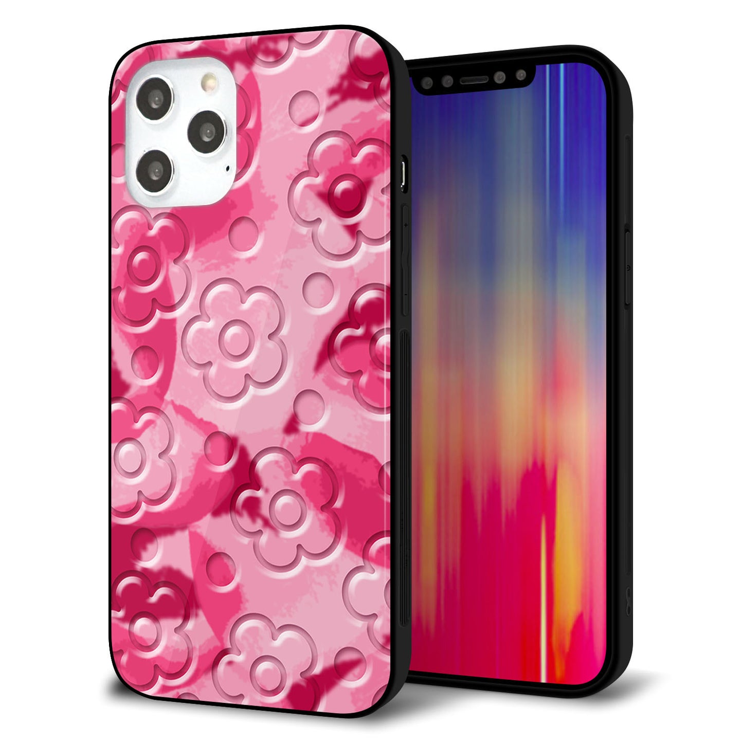 iPhone12 Pro Max 強化ガラス＆TPUスマホケース ガラプリ【SC847 フラワーヴェルニ花濃いピンク（ローズアンディアン）】