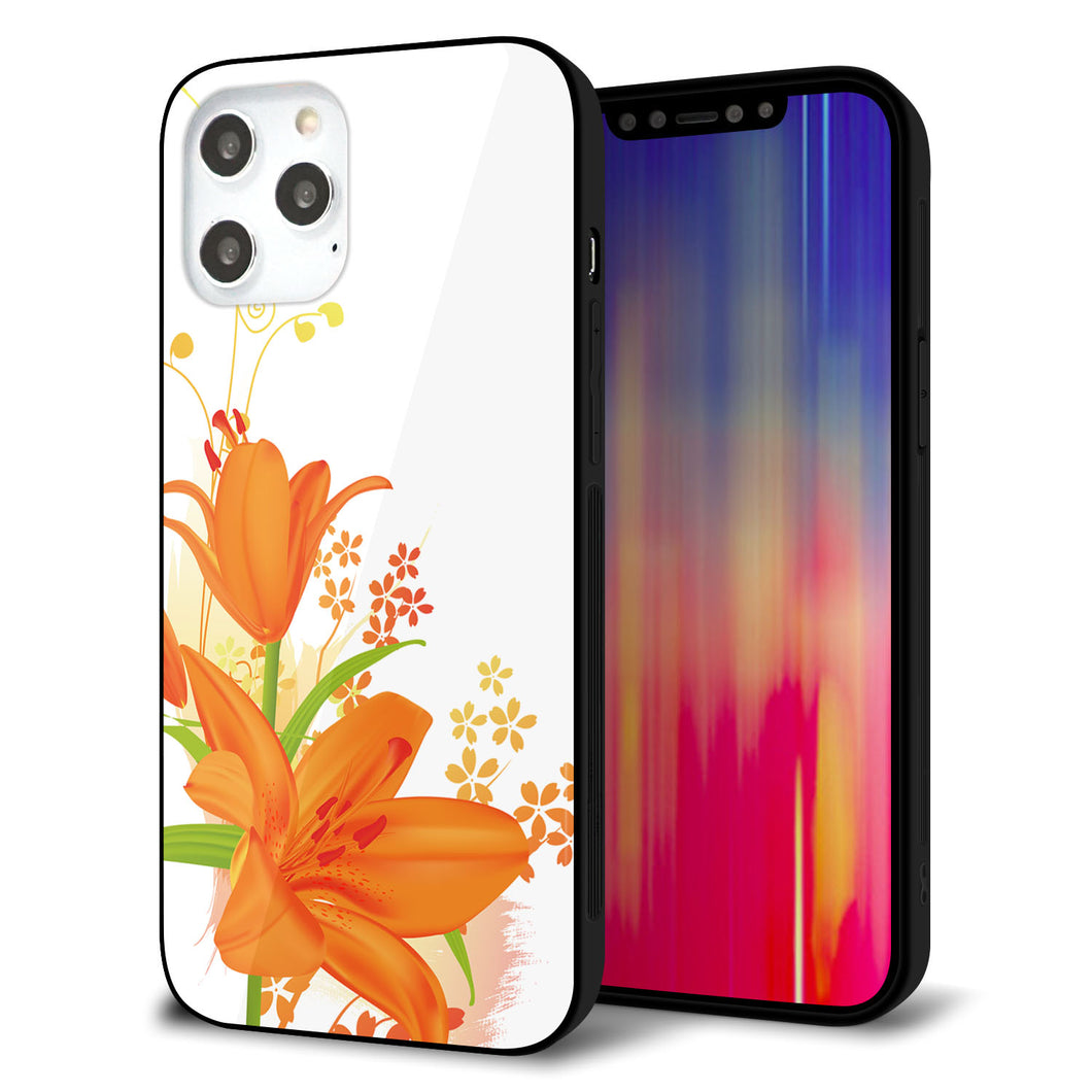 iPhone12 Pro Max 強化ガラス＆TPUスマホケース ガラプリ【SC848 ユリ（オレンジ）】