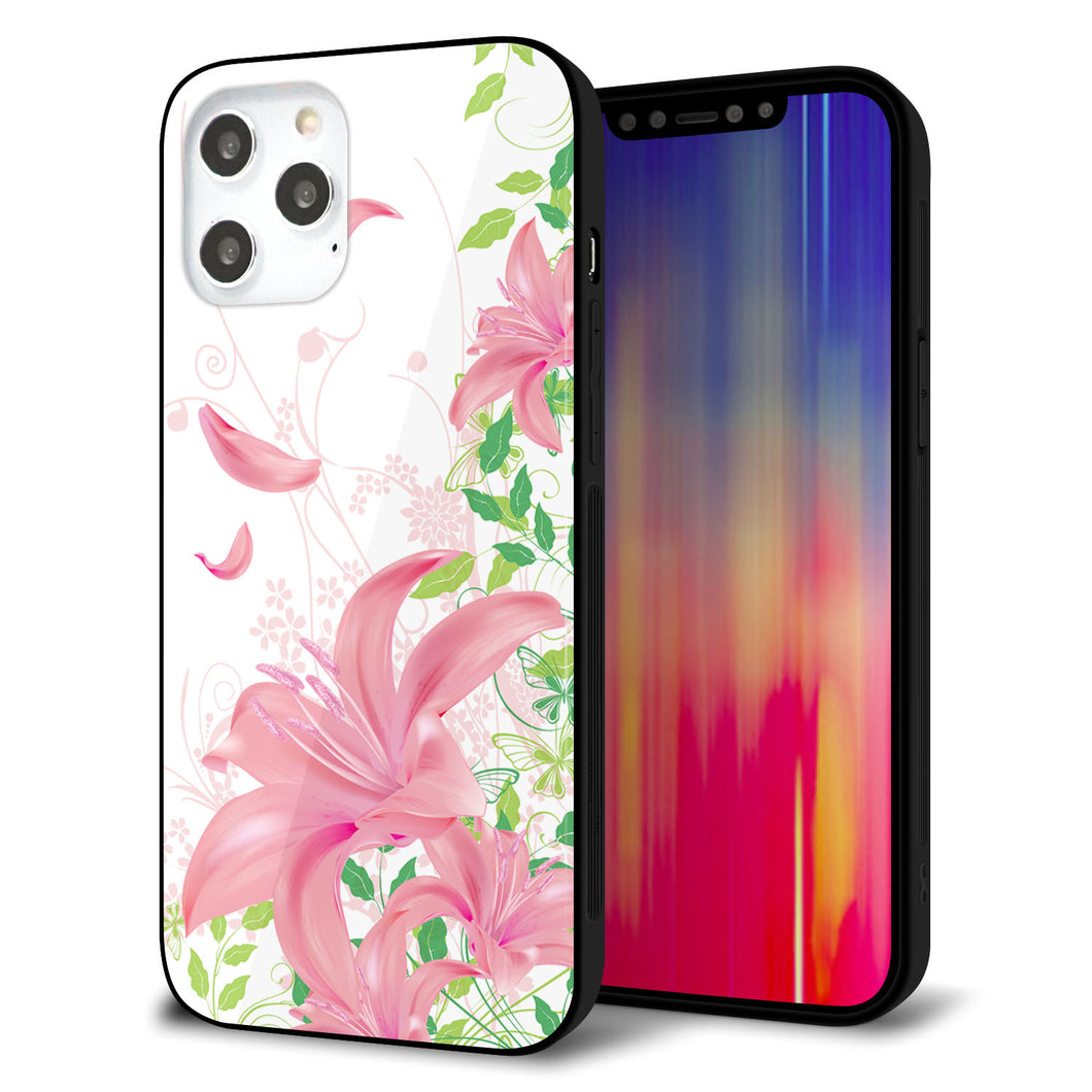 iPhone12 Pro Max 強化ガラス＆TPUスマホケース ガラプリ【SC849 ユリ（ピンク）】