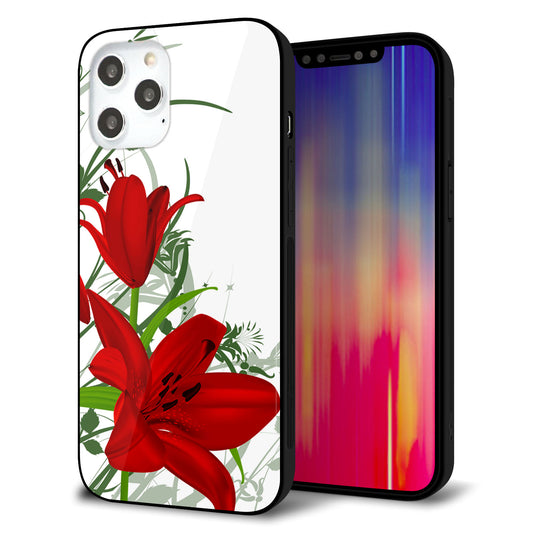iPhone12 Pro Max 強化ガラス＆TPUスマホケース ガラプリ【SC850 ユリ（レッド）】