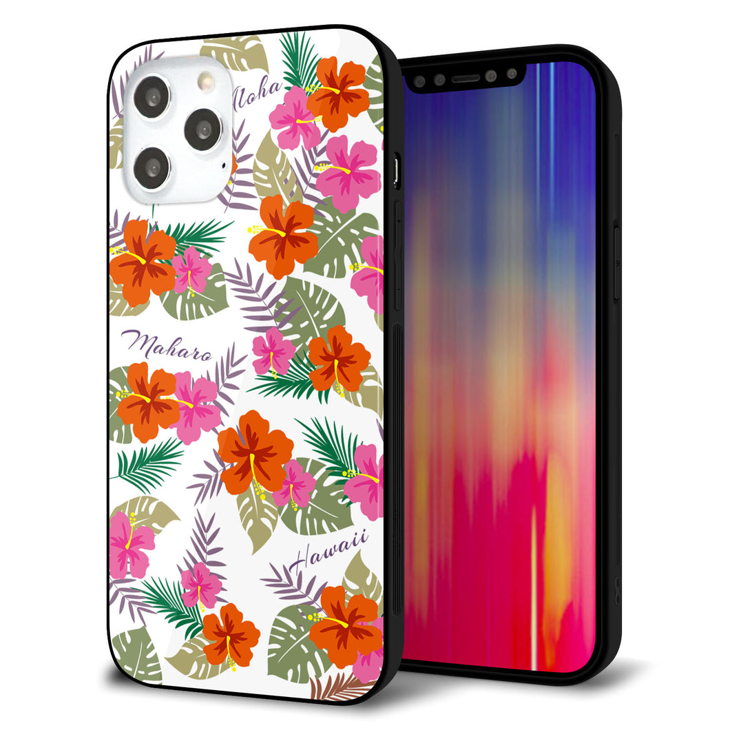 iPhone12 Pro Max 強化ガラス＆TPUスマホケース ガラプリ【SC884 ハワイアンアロハレトロ（ホワイト）】