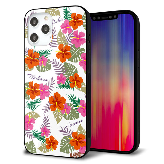 iPhone12 Pro Max 強化ガラス＆TPUスマホケース ガラプリ【SC884 ハワイアンアロハレトロ（ホワイト）】