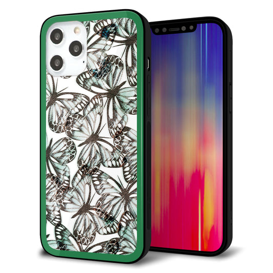 iPhone12 Pro Max 強化ガラス＆TPUスマホケース ガラプリ【SC902 ガーデンバタフライ グリーン】