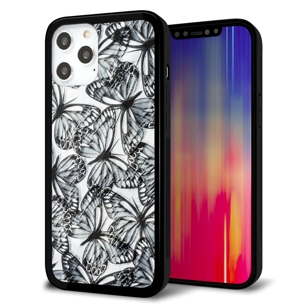iPhone12 Pro Max 強化ガラス＆TPUスマホケース ガラプリ【SC905 ガーデンバタフライ ブラック】