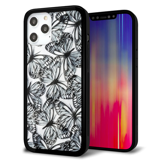 iPhone12 Pro Max 強化ガラス＆TPUスマホケース ガラプリ【SC905 ガーデンバタフライ ブラック】