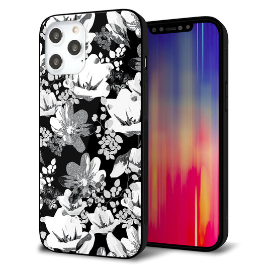 iPhone12 Pro Max 強化ガラス＆TPUスマホケース ガラプリ【SC913 花柄モノトーン 02】