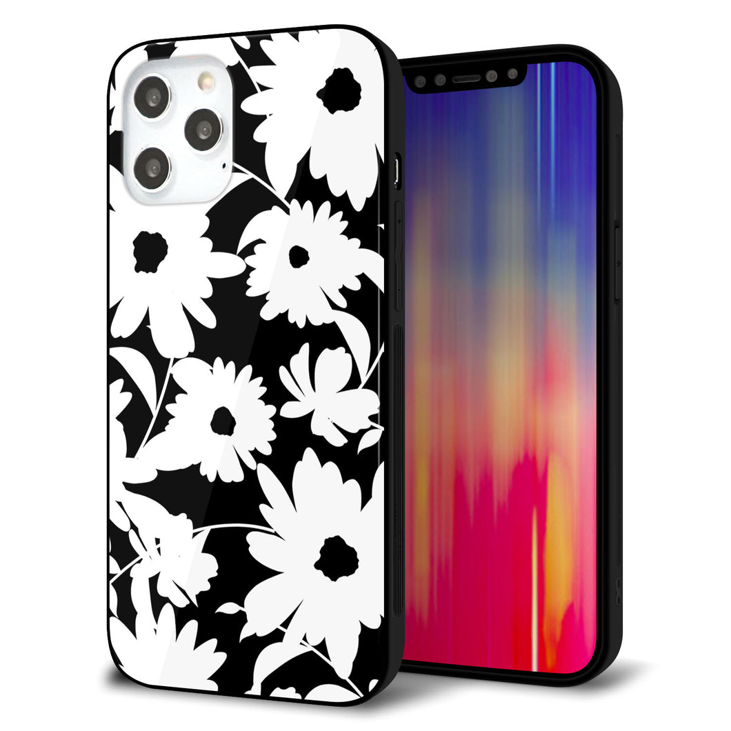 iPhone12 Pro Max 強化ガラス＆TPUスマホケース ガラプリ【SC915 花柄モノトーン 04】
