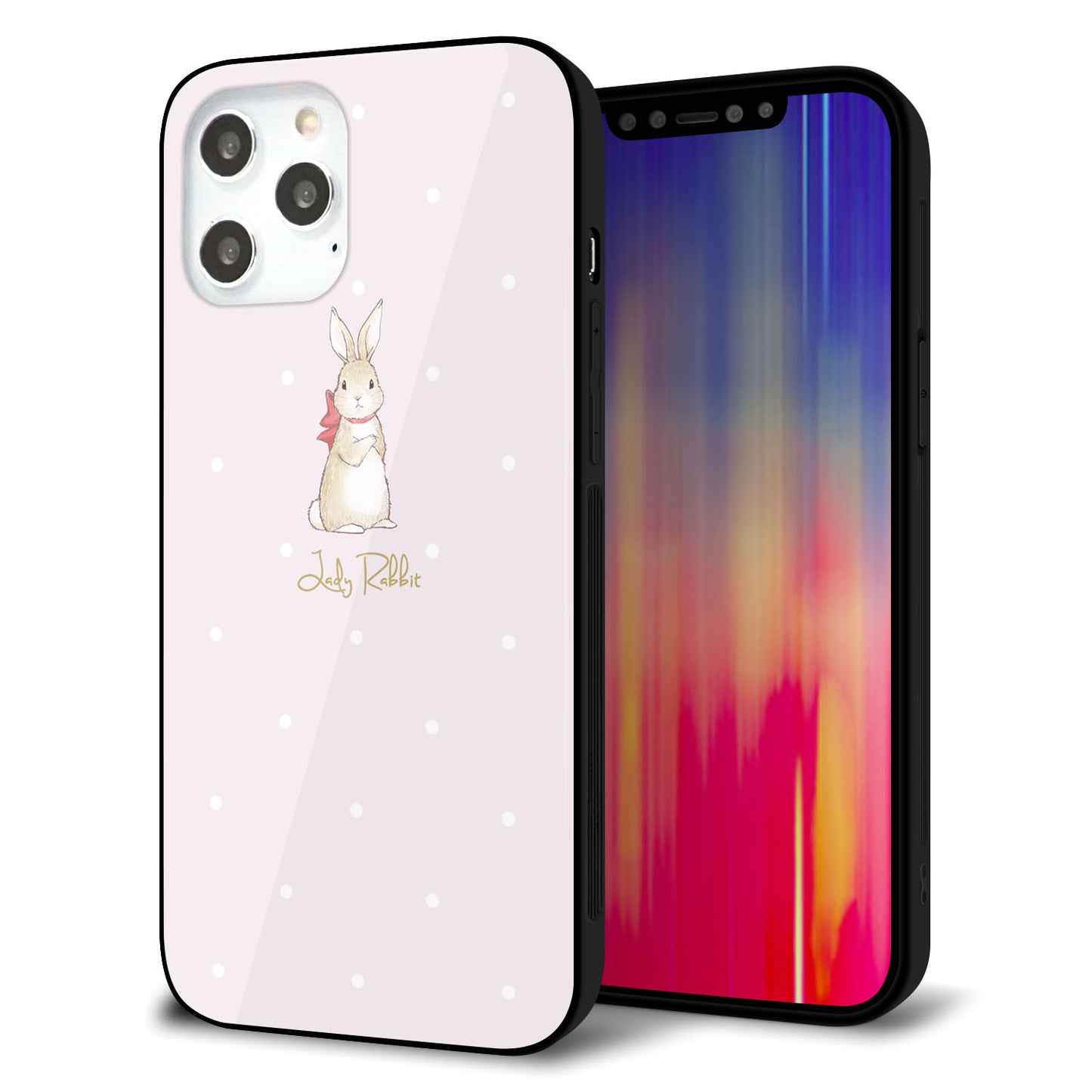 iPhone12 Pro Max 強化ガラス＆TPUスマホケース ガラプリ【SC966 Lady Rabbit ベージュピンクhp】