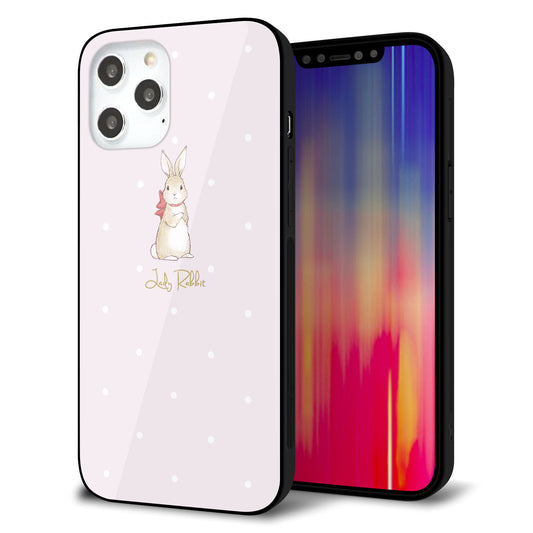 iPhone12 Pro Max 強化ガラス＆TPUスマホケース ガラプリ【SC966 Lady Rabbit ベージュピンクhp】