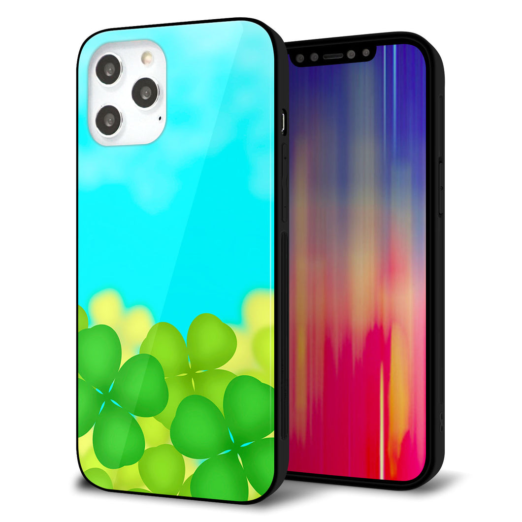 iPhone12 Pro Max 強化ガラス＆TPUスマホケース ガラプリ【VA820 四葉のクローバー畑】