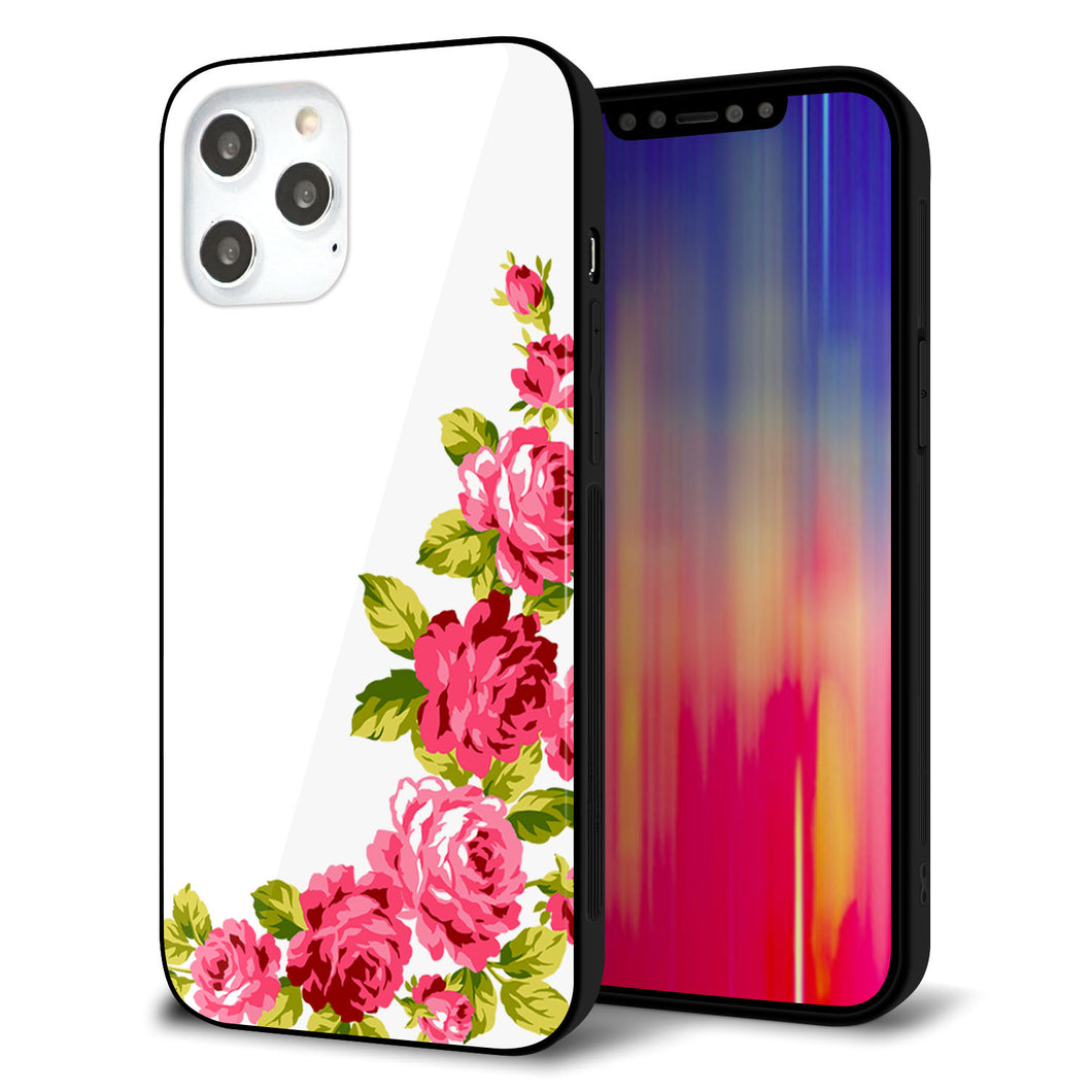 iPhone12 Pro Max 強化ガラス＆TPUスマホケース ガラプリ【VA825 バラのフレーム(白)】