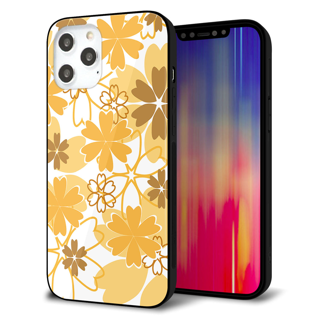 iPhone12 Pro Max 強化ガラス＆TPUスマホケース ガラプリ【VA959 重なり合う花 オレンジ】
