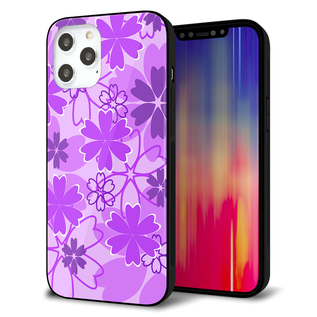 iPhone12 Pro Max 強化ガラス＆TPUスマホケース ガラプリ【VA960 重なり合う花 パープル】