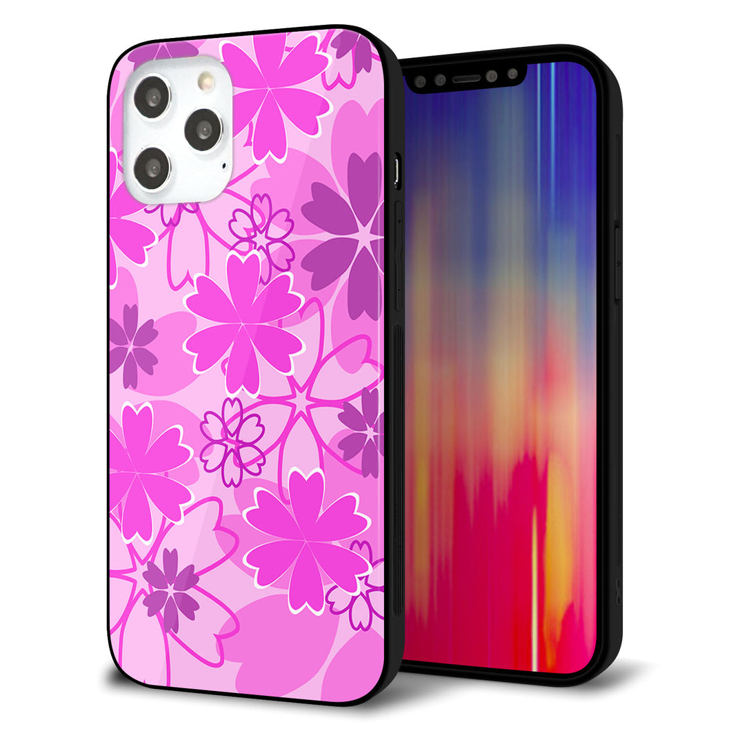 iPhone12 Pro Max 強化ガラス＆TPUスマホケース ガラプリ【VA961 重なり合う花 ピンク】