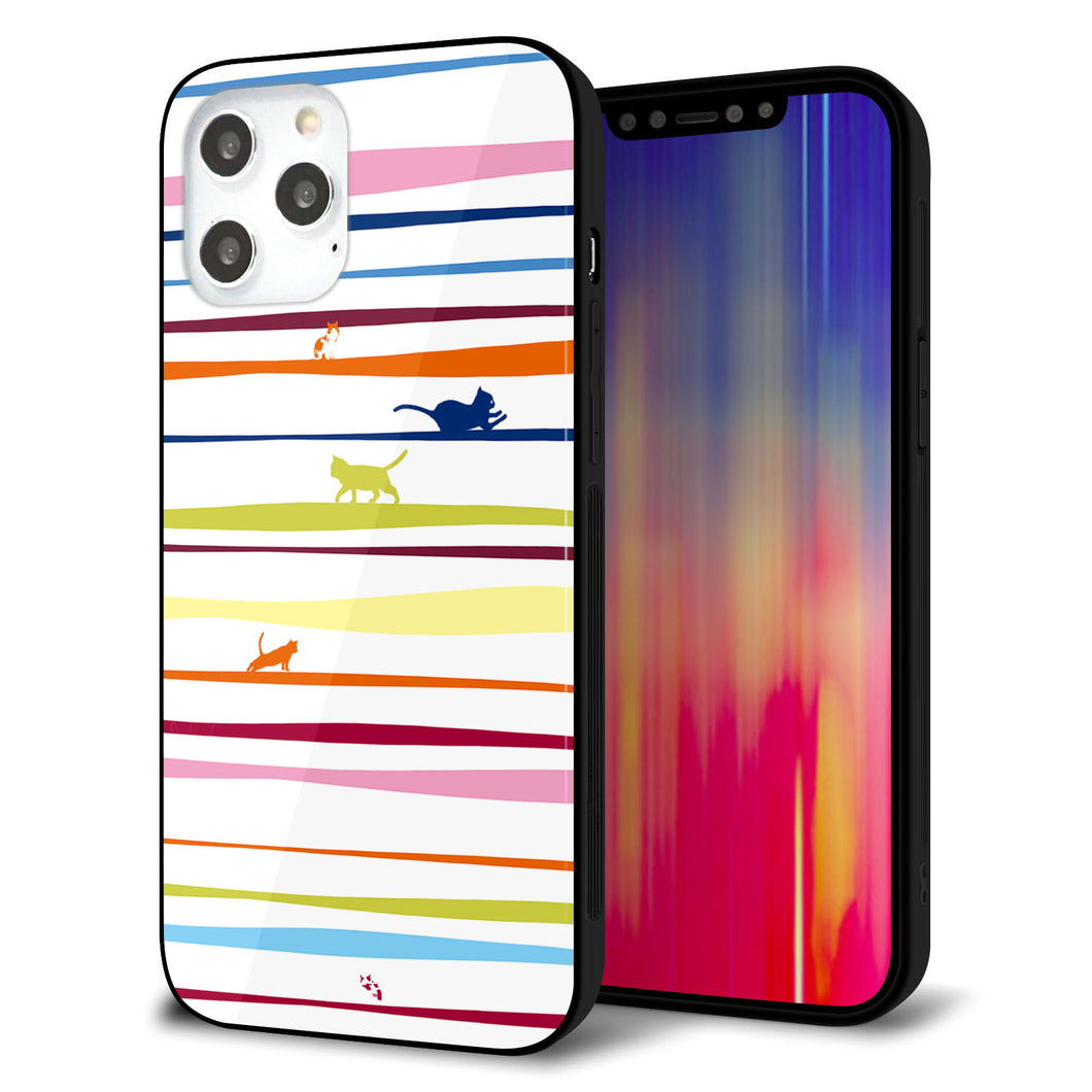 iPhone12 Pro Max 強化ガラス＆TPUスマホケース ガラプリ【YA893 ストライプネコ02 L】