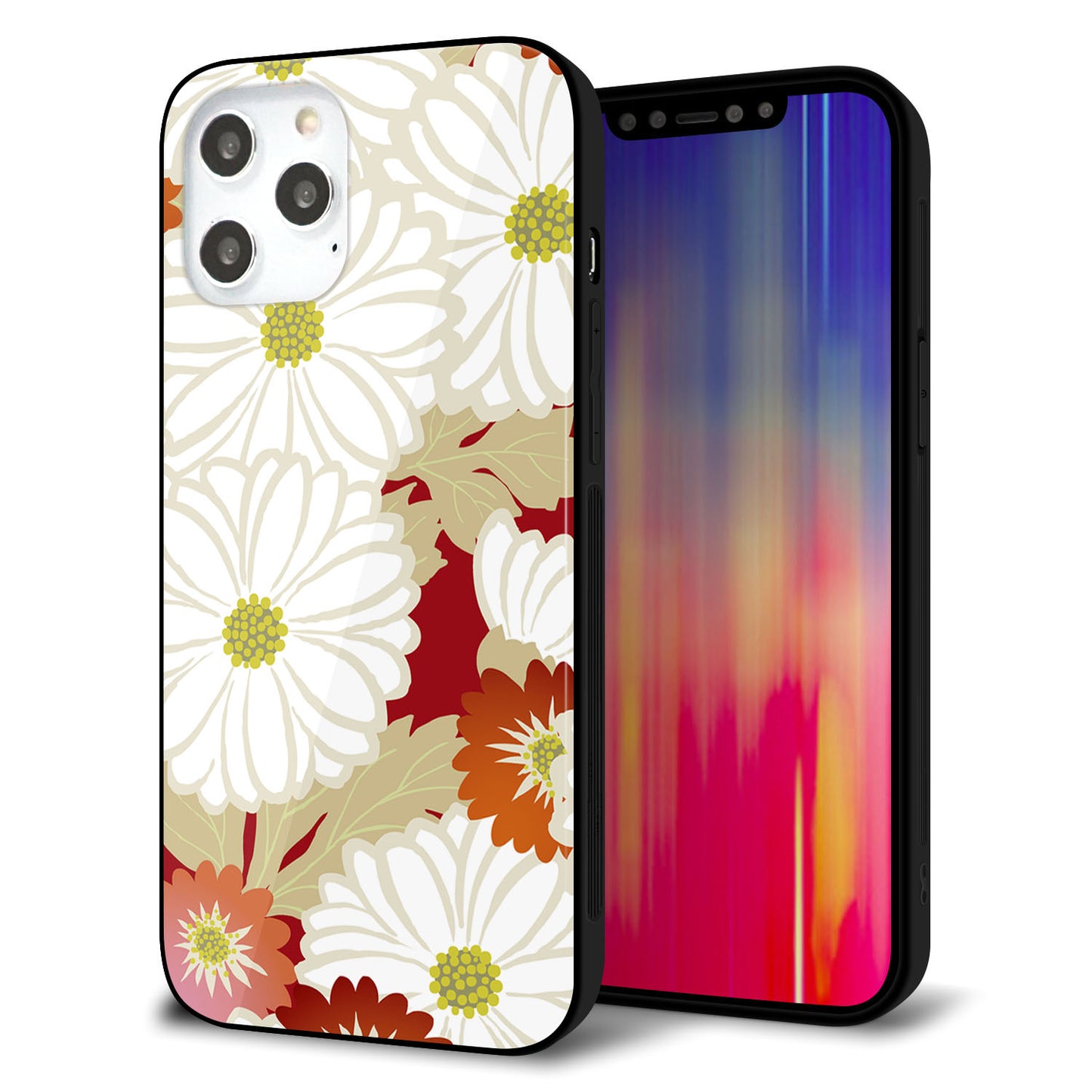 iPhone12 Pro Max 強化ガラス＆TPUスマホケース ガラプリ【YJ322 和柄 菊】