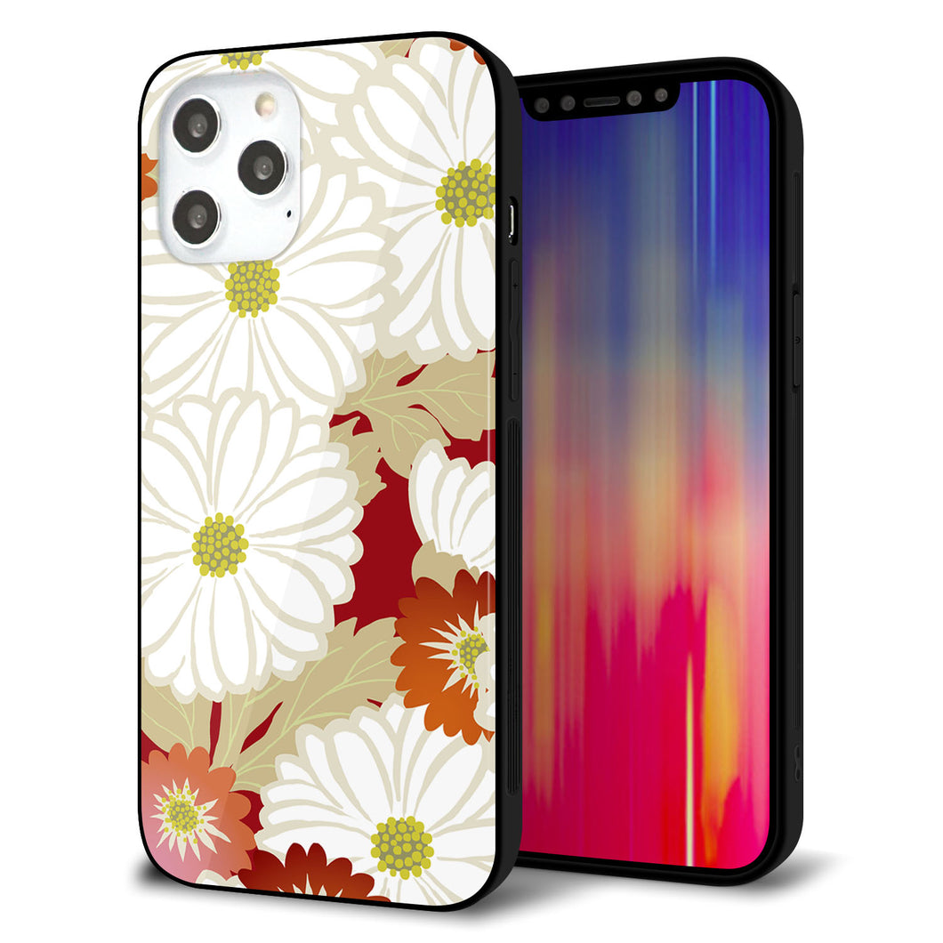 iPhone12 Pro Max 強化ガラス＆TPUスマホケース ガラプリ【YJ322 和柄 菊】