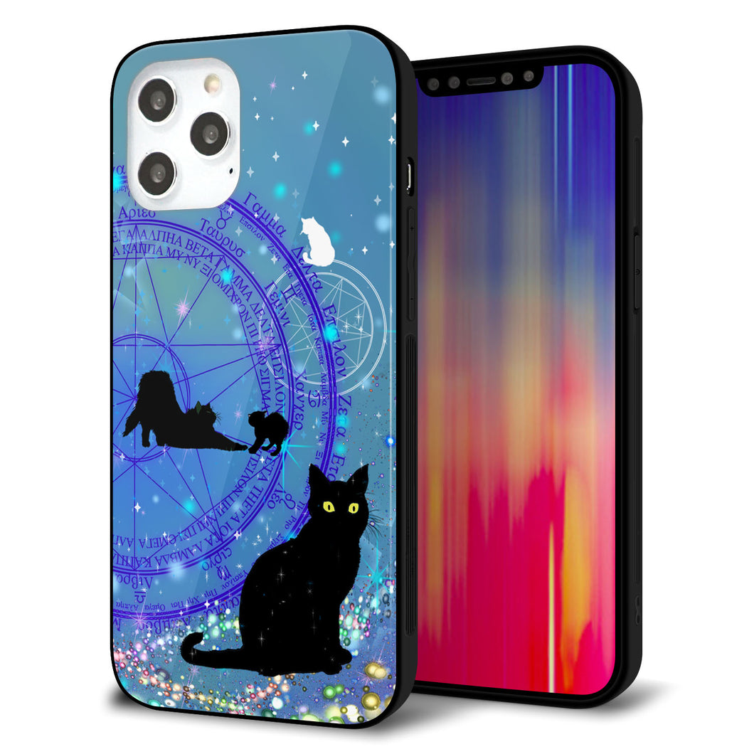 iPhone12 Pro Max 強化ガラス＆TPUスマホケース ガラプリ【YJ327 魔法陣猫 キラキラ かわいい】