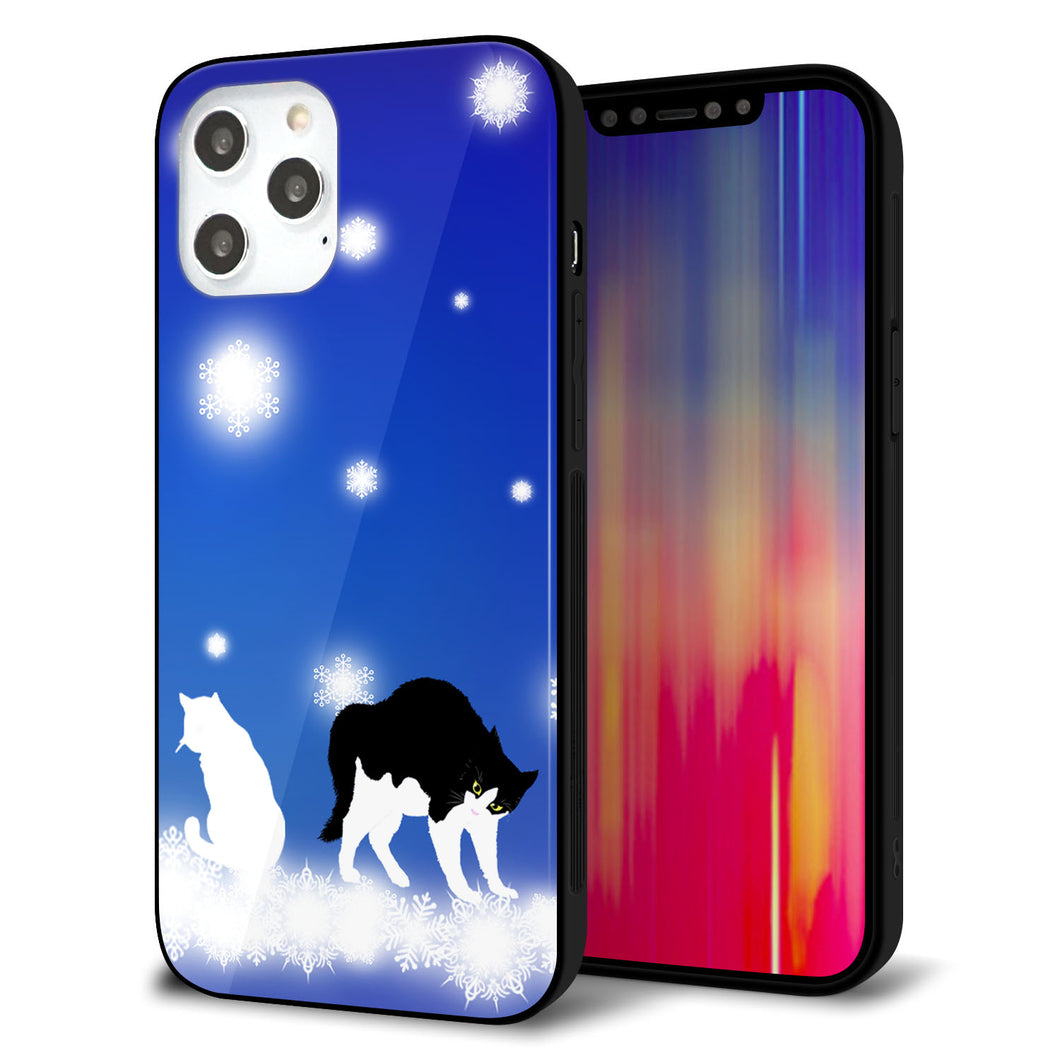 iPhone12 Pro Max 強化ガラス＆TPUスマホケース ガラプリ【YJ335 雪の結晶 はちわれ】