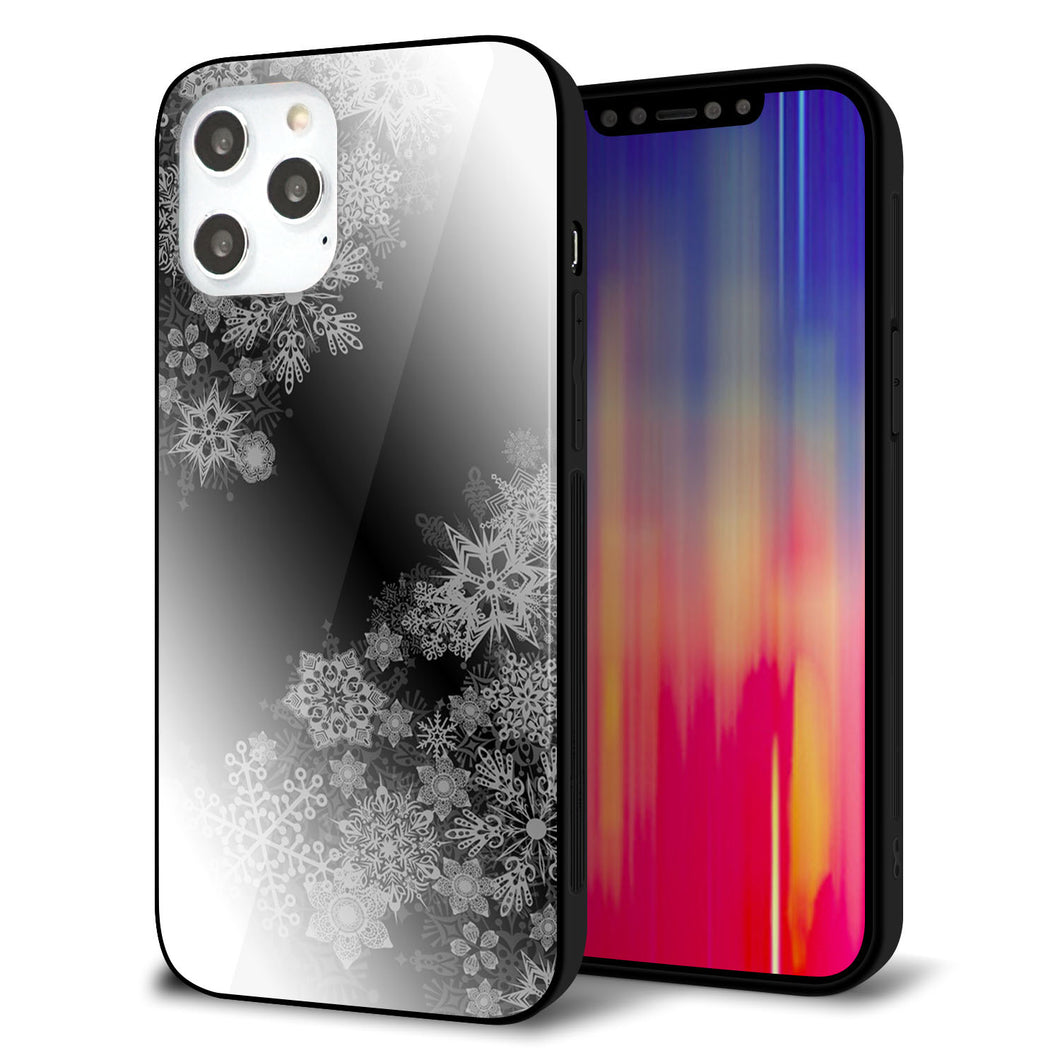iPhone12 Pro Max 強化ガラス＆TPUスマホケース ガラプリ【YJ340 モノトーン 雪の結晶 】