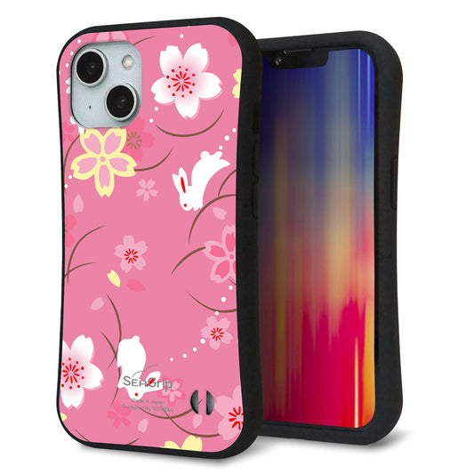 iPhone14 スマホケース 「SEA Grip」 グリップケース Sライン 【149 桜と白うさぎ】 UV印刷