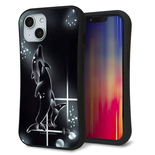 iPhone14 スマホケース 「SEA Grip」 グリップケース Sライン 【158 ブラックドルフィン】 UV印刷
